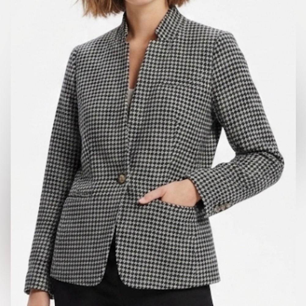 Maison Jules Black White Houndstooth Wool Blend Blazer Jacket Sz14 Anchor Button